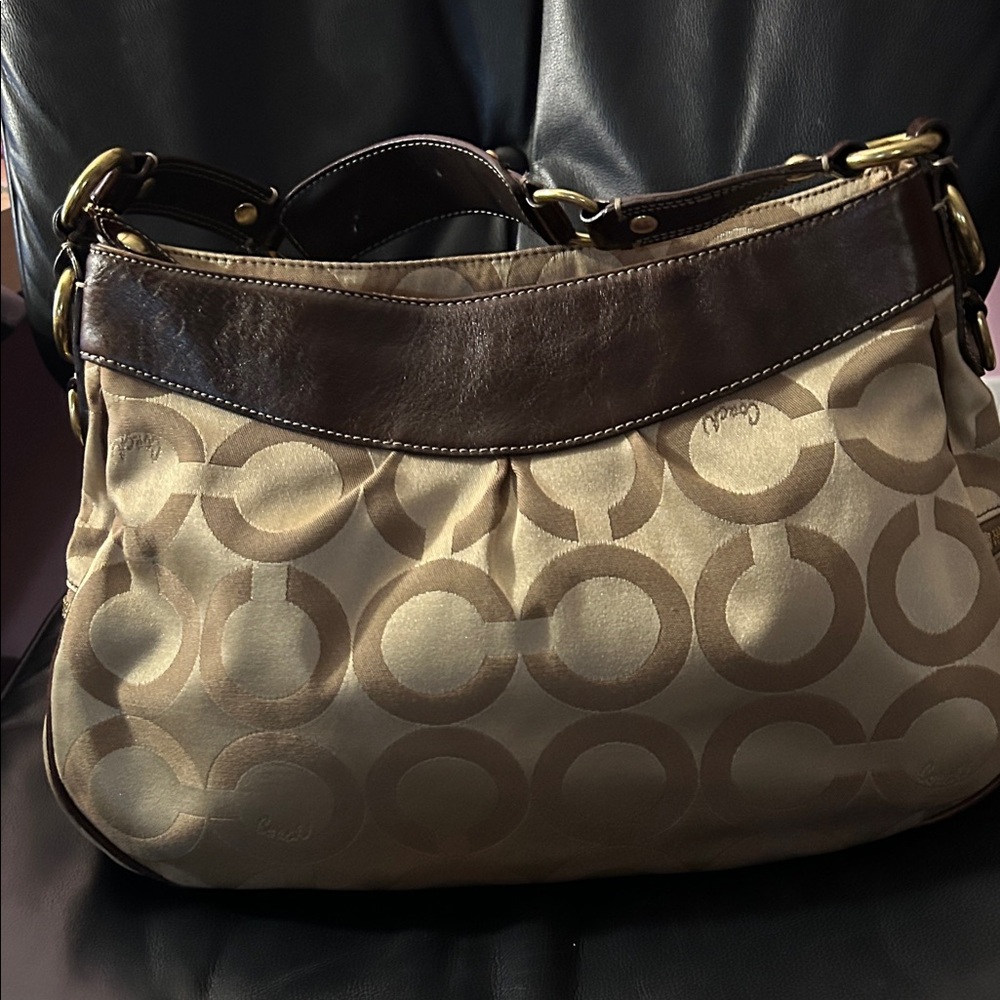 Coach 2008 Madison Op Art C Jacquard with Brass Hardware & Brown Leather